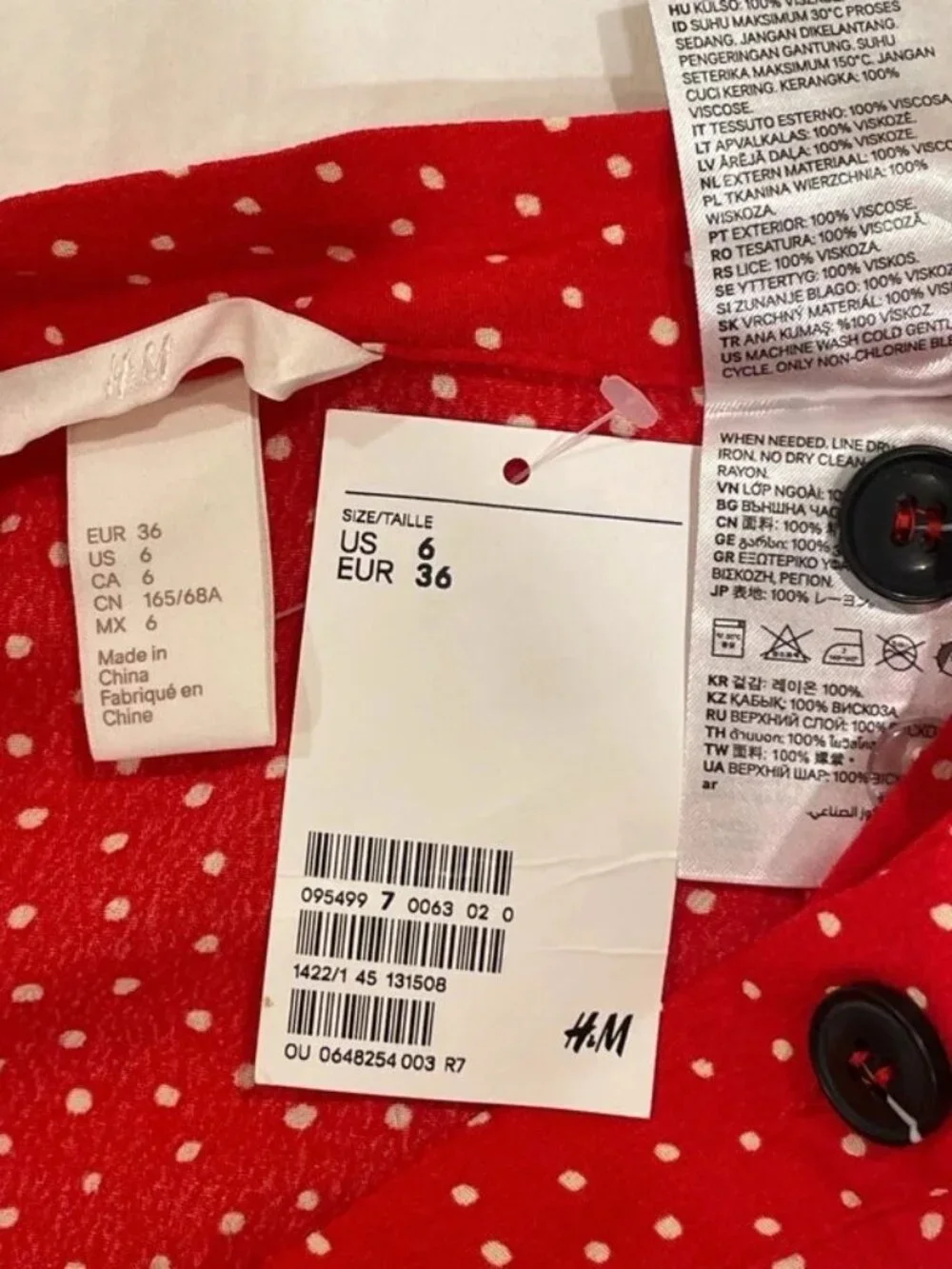 H&M Women’s Red White Polka Dot Button Front Midi Skirt 6 NWT